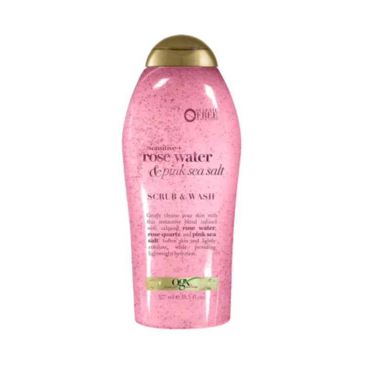 OGX Sensitive + Rose Water & Pink Sea Salt Scrub & Wash (577ml)