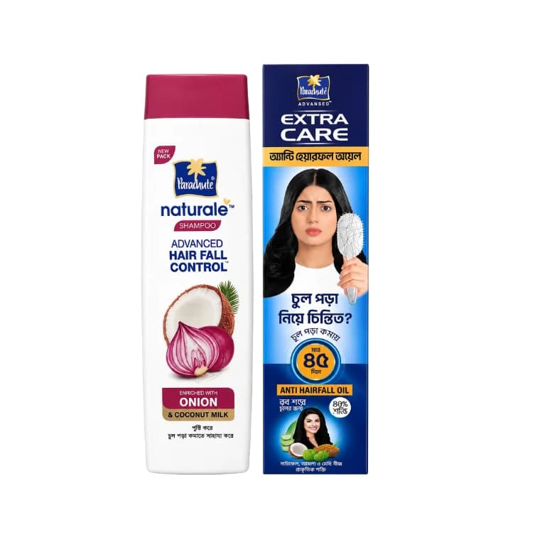 Parachute Anti Hairfall Oil Extra Care Root Applier) (300ml)  & Parachute Naturale Onion Advanced Hair Fall Control Shampoo (320ml)