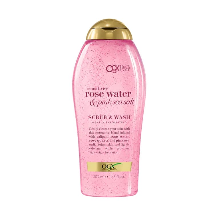 OGX Sensitive + Rose Water & Pink Sea Salt Scrub & Wash (577ml)