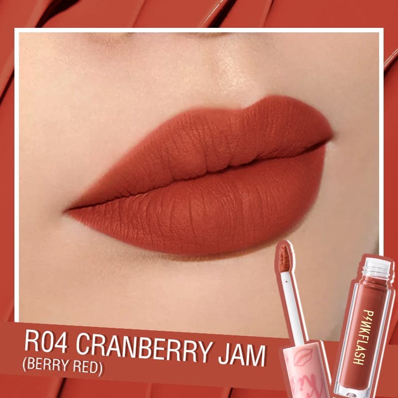 Pink Flash L01 Melting Matte Waterproof Lipcream Cranbarry Jam #R04 Berry Red (2.5ml)