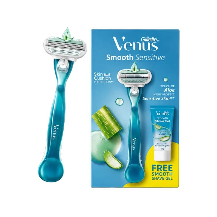 Gillette Venus Smooth Sensitive Aloe Hair Removal Razor + Shave Gel Free