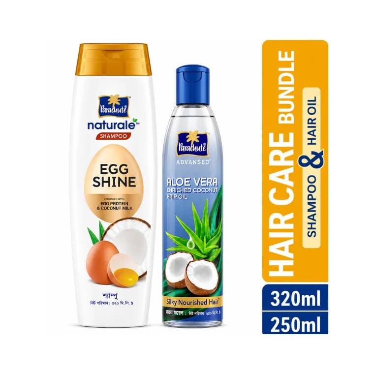 HAIR CARE BUNDLE - Parachute Naturale Shampoo Egg Shine (320ml) & Aloe Vera Enriched Coconut Hair Oil (250ml)