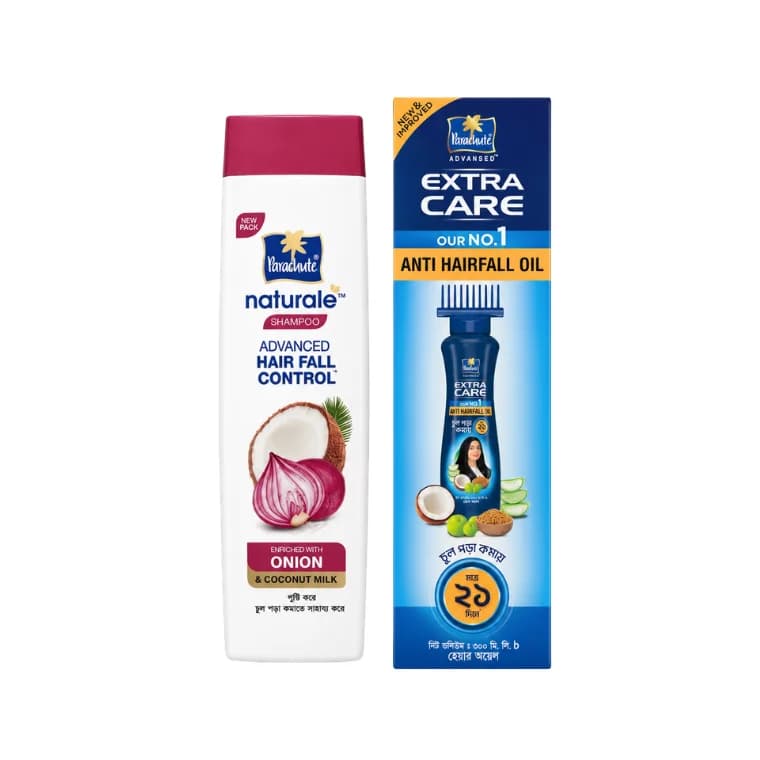 Parachute Anti Hairfall Oil Extra Care Root Applier) (300ml) & Parachute Naturale Onion Advanced Hair Fall Control Shampoo (320ml)