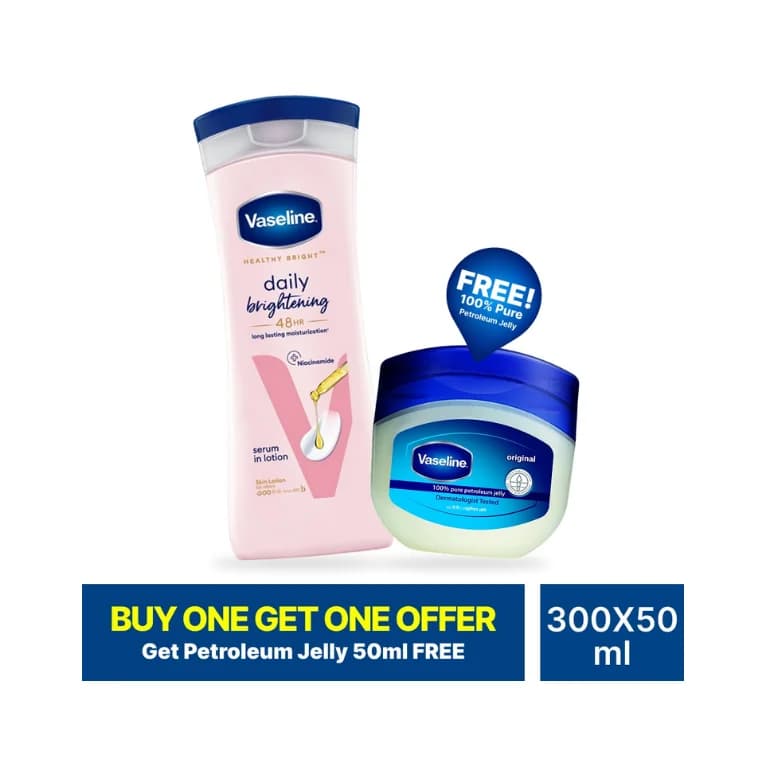 Vaseline Healthy Bright Daily Brightening Body Lotion (300ml) with Vaseline Original Pure Petroleum Jelly (50ml) Free